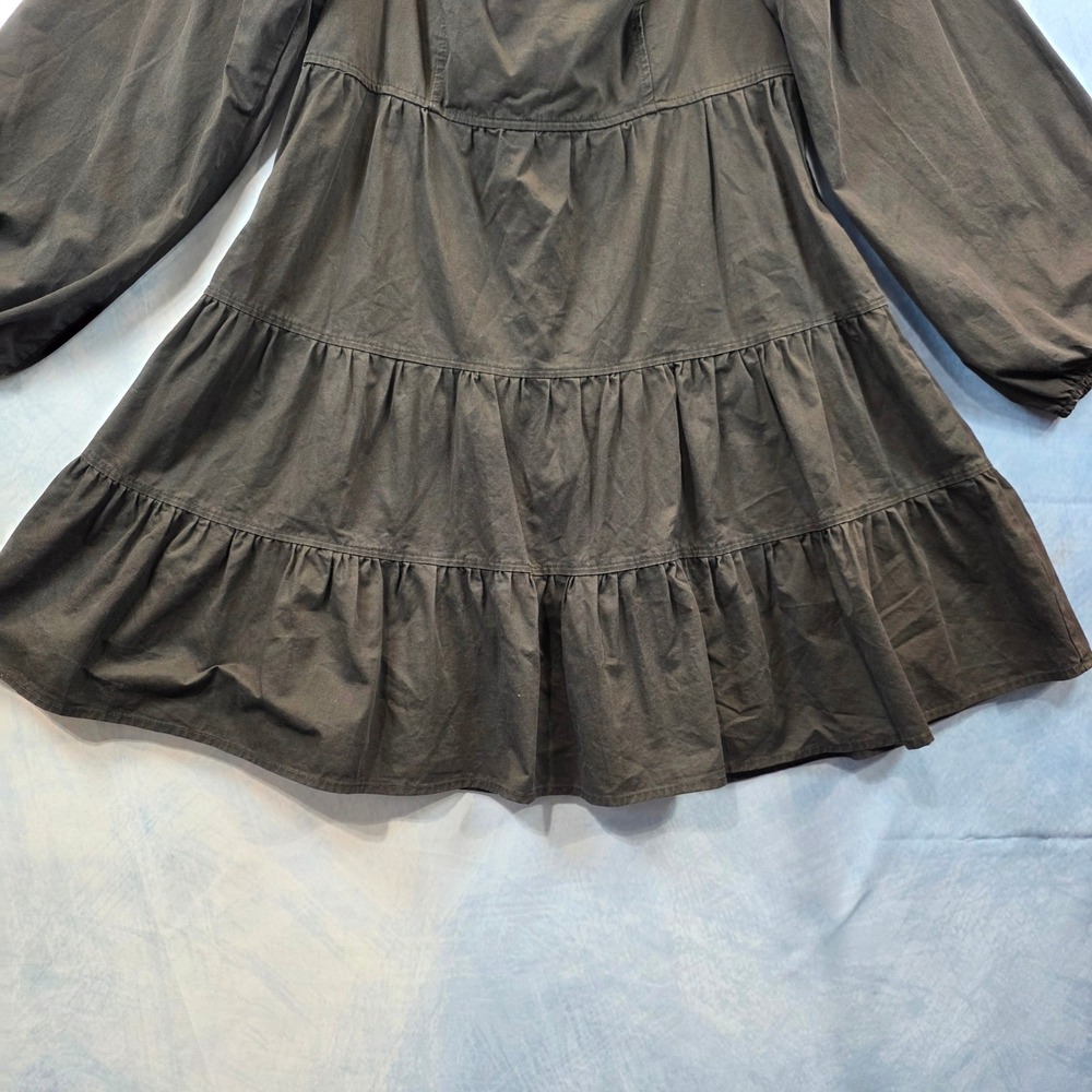 Hyfve Womens‎ Black Tiered Mini Dress Long Balloon Sleeve Square Neck Babydoll M - Picture 3 of 6